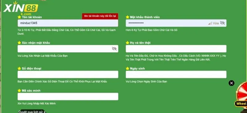 Đăng ký XIN88 cần dữ liệu chính xác