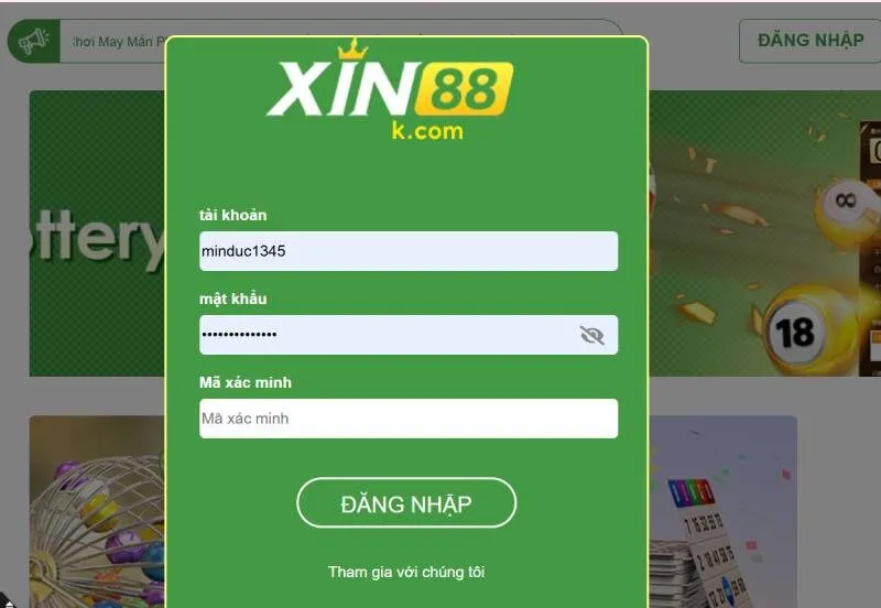Quá trình đăng nhập tài khoản XIN88 